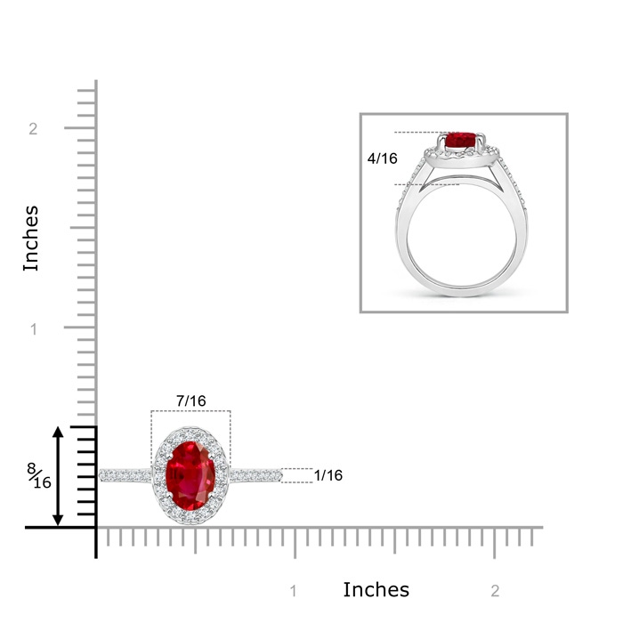8x6mm AAA Classic Oval Ruby Halo Ring with Diamond Accents in P950 Platinum ruler