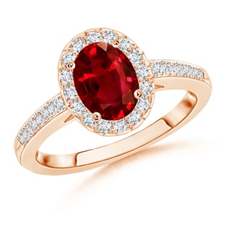 8x6mm AAAA Classic Oval Ruby Halo Ring with Diamond Accents in Rose Gold