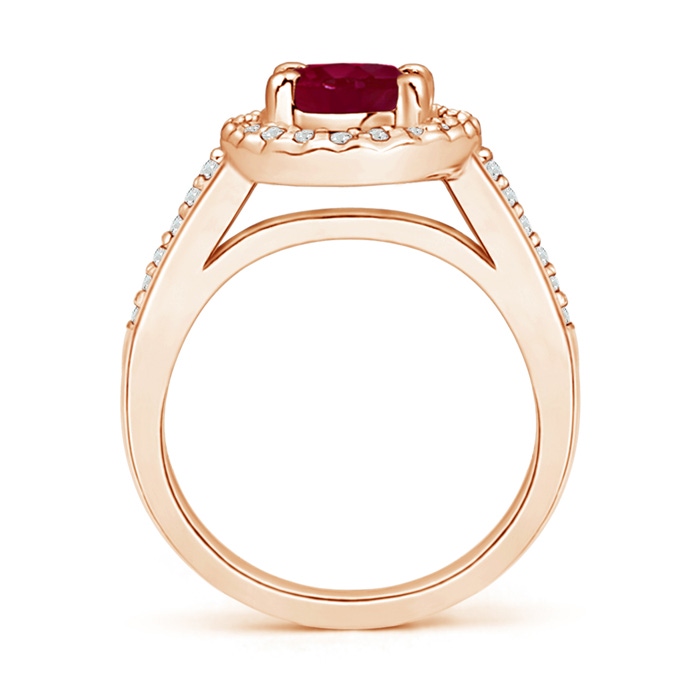 9x7mm A Classic Oval Ruby Halo Ring with Diamond Accents in Rose Gold side-1