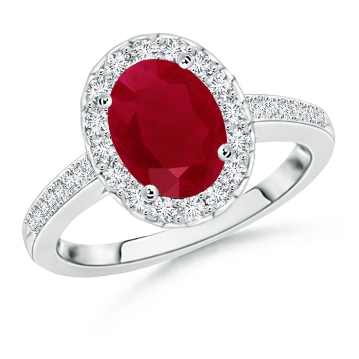 9x7mm AA Classic Oval Ruby Halo Ring with Diamond Accents in P950 Platinum 