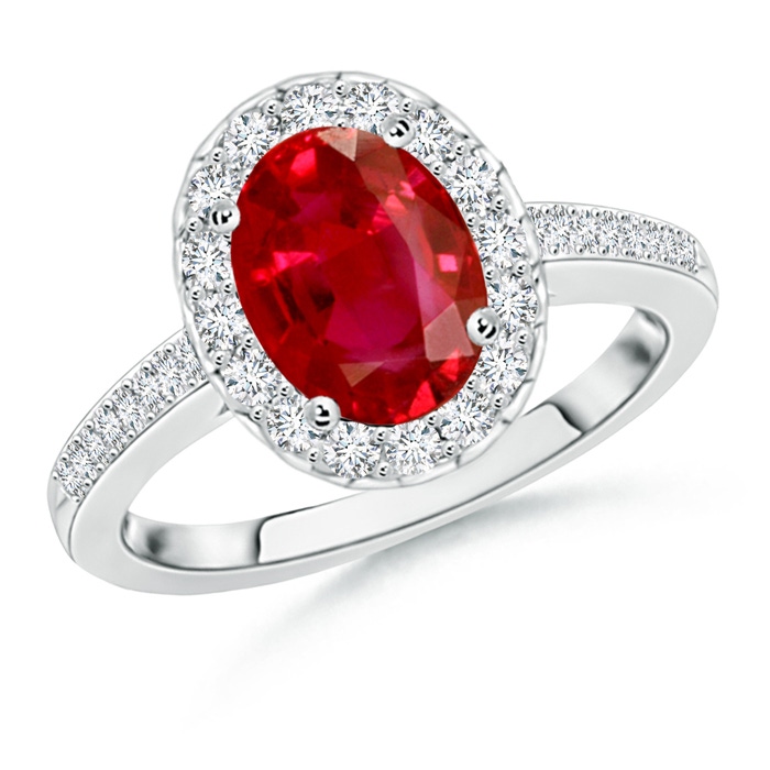 9x7mm AAA Classic Oval Ruby Halo Ring with Diamond Accents in P950 Platinum 