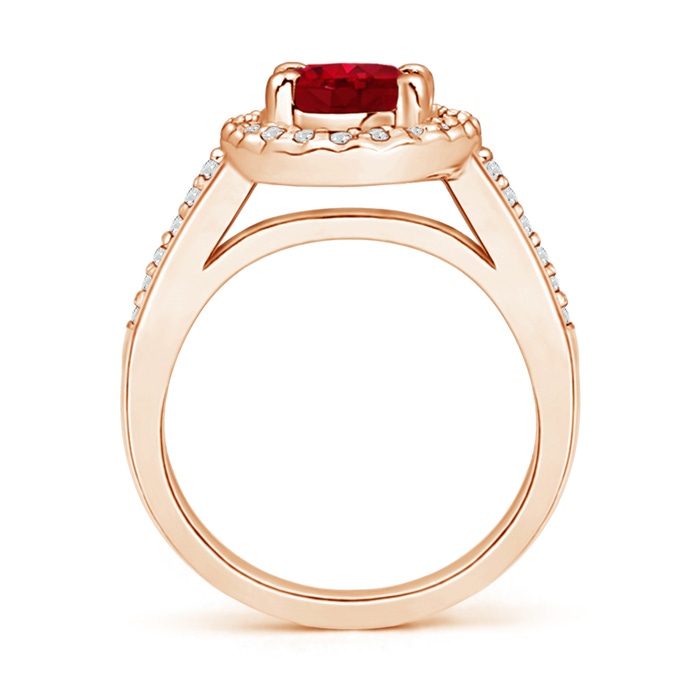 9x7mm AAA Classic Oval Ruby Halo Ring with Diamond Accents in Rose Gold Side-1
