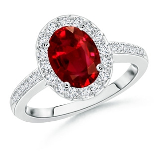 9x7mm AAAA Classic Oval Ruby Halo Ring with Diamond Accents in P950 Platinum
