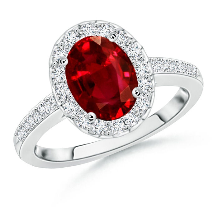 9x7mm AAAA Classic Oval Ruby Halo Ring with Diamond Accents in P950 Platinum 