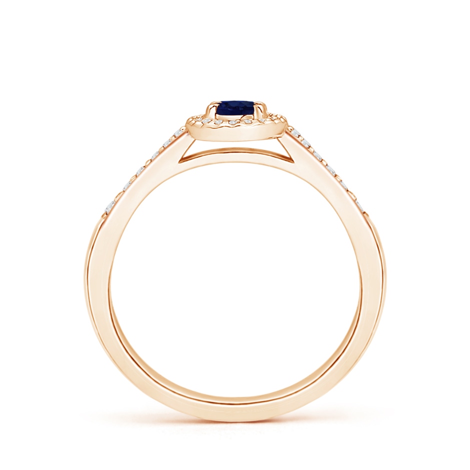 5x3mm A Classic Oval Blue Sapphire Halo Ring with Diamond Accents in 9K Rose Gold side1