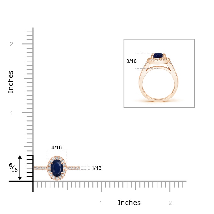 5x3mm A Classic Oval Blue Sapphire Halo Ring with Diamond Accents in 9K Rose Gold body-hand