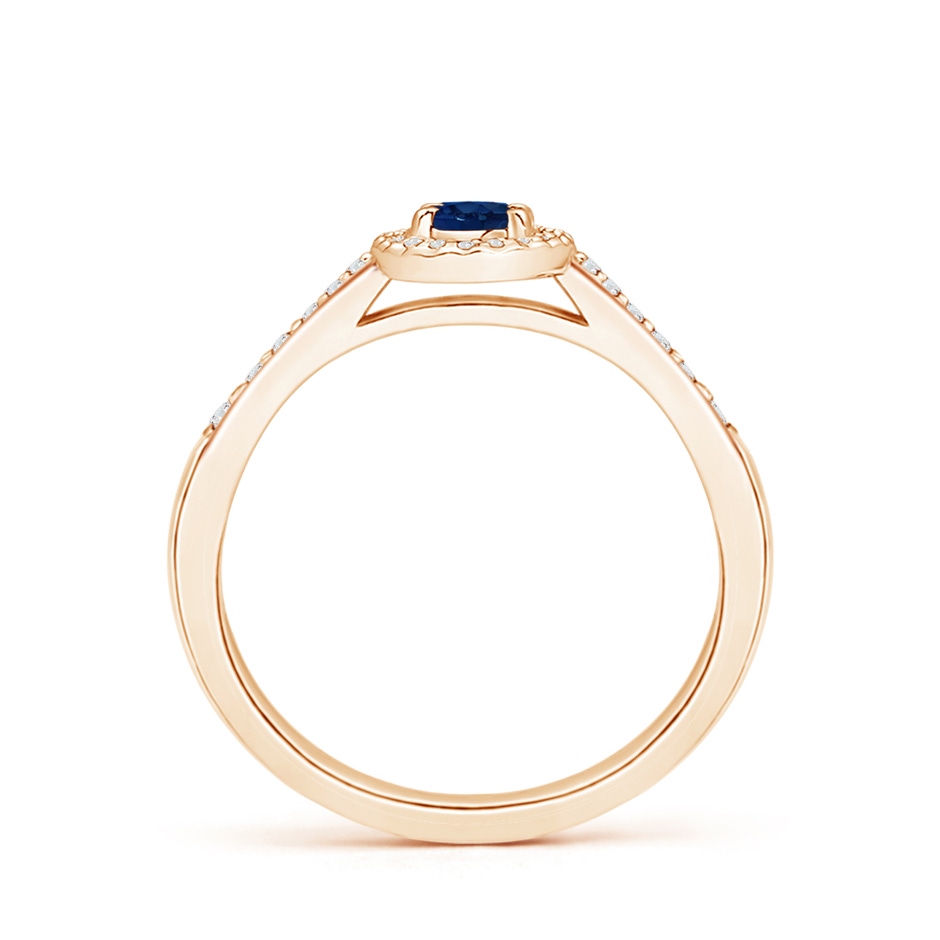 5x3mm AA Classic Oval Blue Sapphire Halo Ring with Diamond Accents in 9K Rose Gold side1