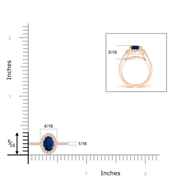 5x3mm AA Classic Oval Blue Sapphire Halo Ring with Diamond Accents in 9K Rose Gold body-hand