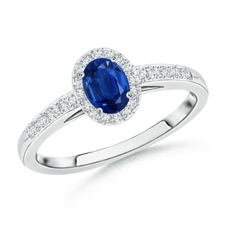 5x3mm AAA Classic Oval Blue Sapphire Halo Ring with Diamond Accents in 10K White Gold