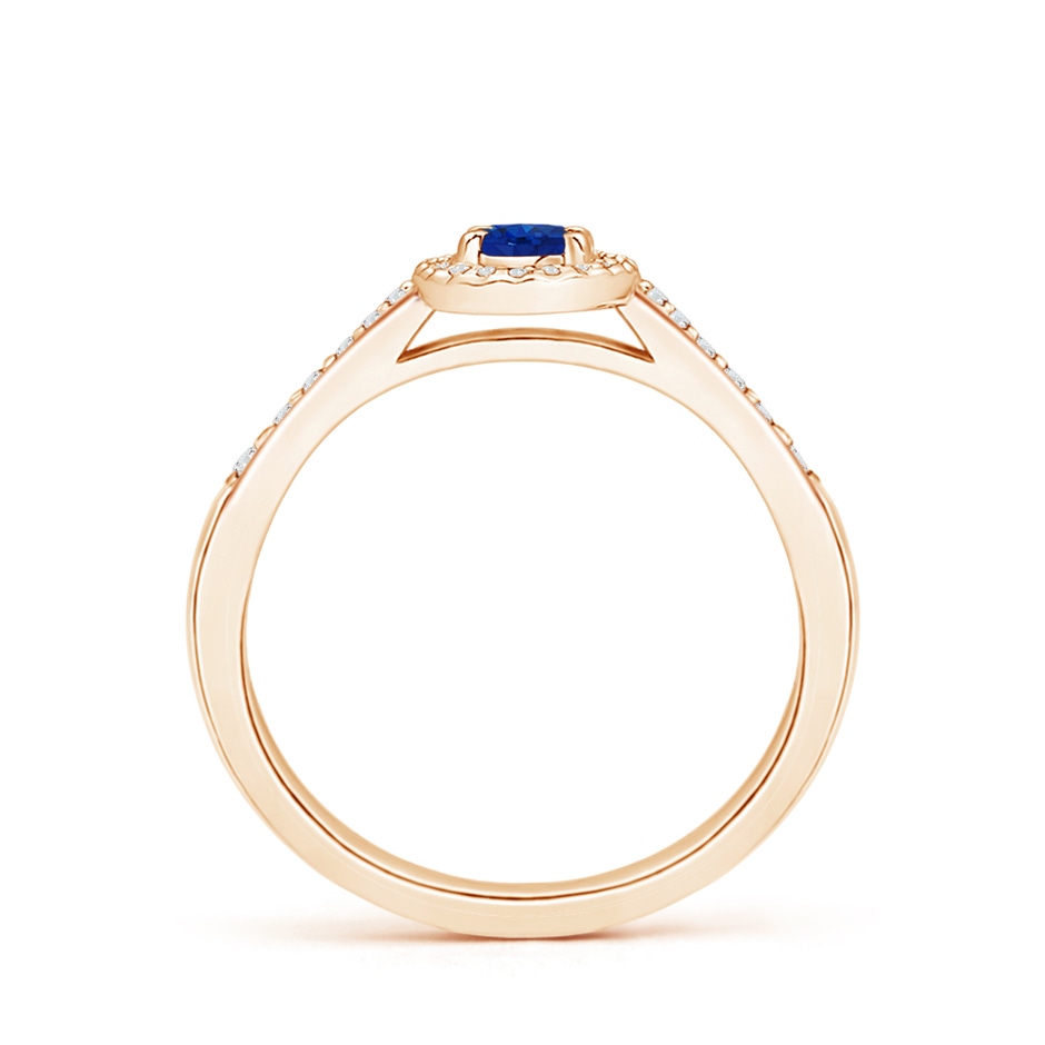 5x3mm AAA Classic Oval Blue Sapphire Halo Ring with Diamond Accents in 9K Rose Gold side1