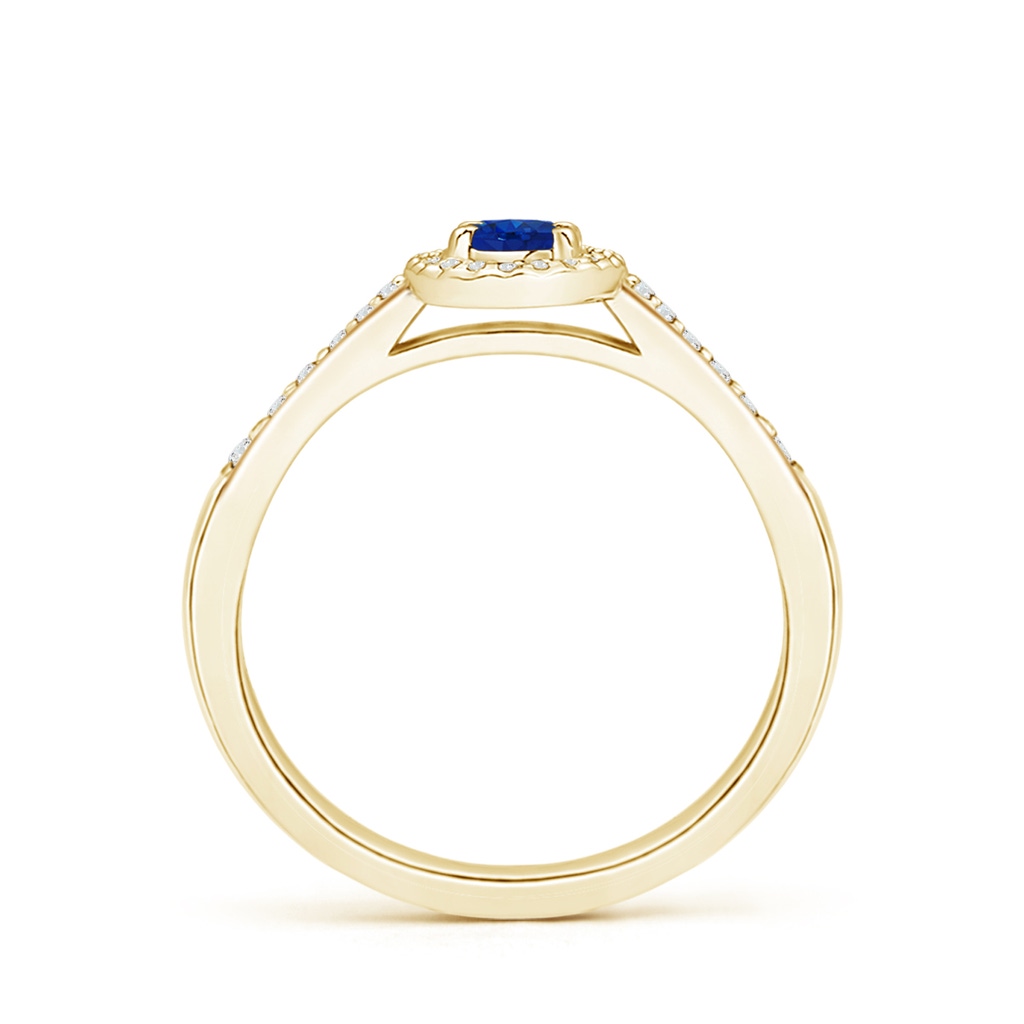 5x3mm AAA Classic Oval Blue Sapphire Halo Ring with Diamond Accents in Yellow Gold Side-1
