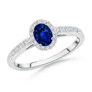 5x3mm AAAA Classic Oval Blue Sapphire Halo Ring with Diamond Accents in P950 Platinum