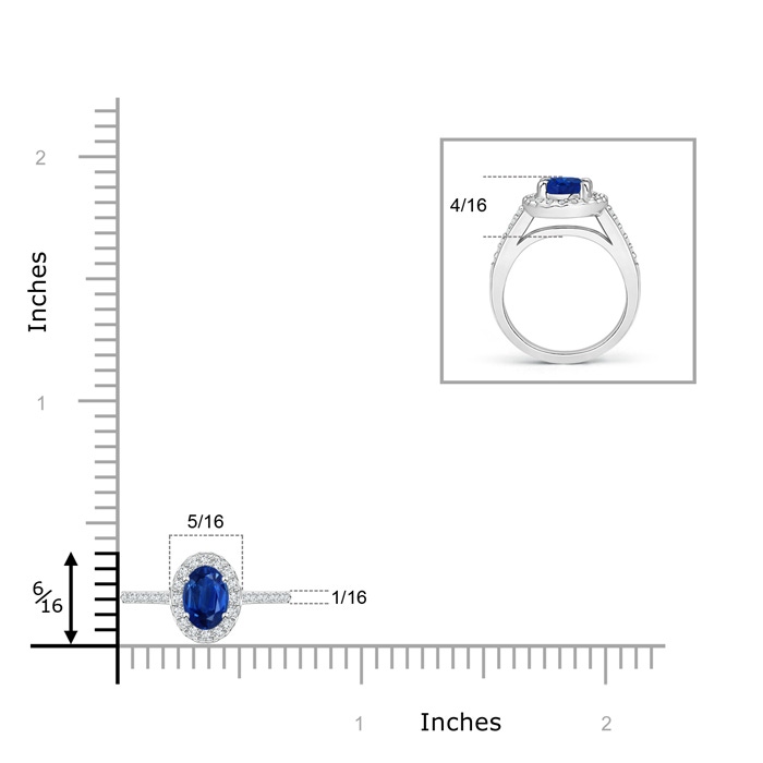 6x4mm AAA Classic Oval Blue Sapphire Halo Ring with Diamond Accents in P950 Platinum ruler