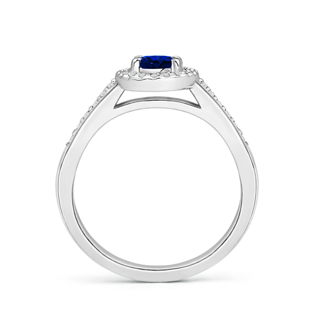 6x4mm AAAA Classic Oval Blue Sapphire Halo Ring with Diamond Accents in White Gold Side-1