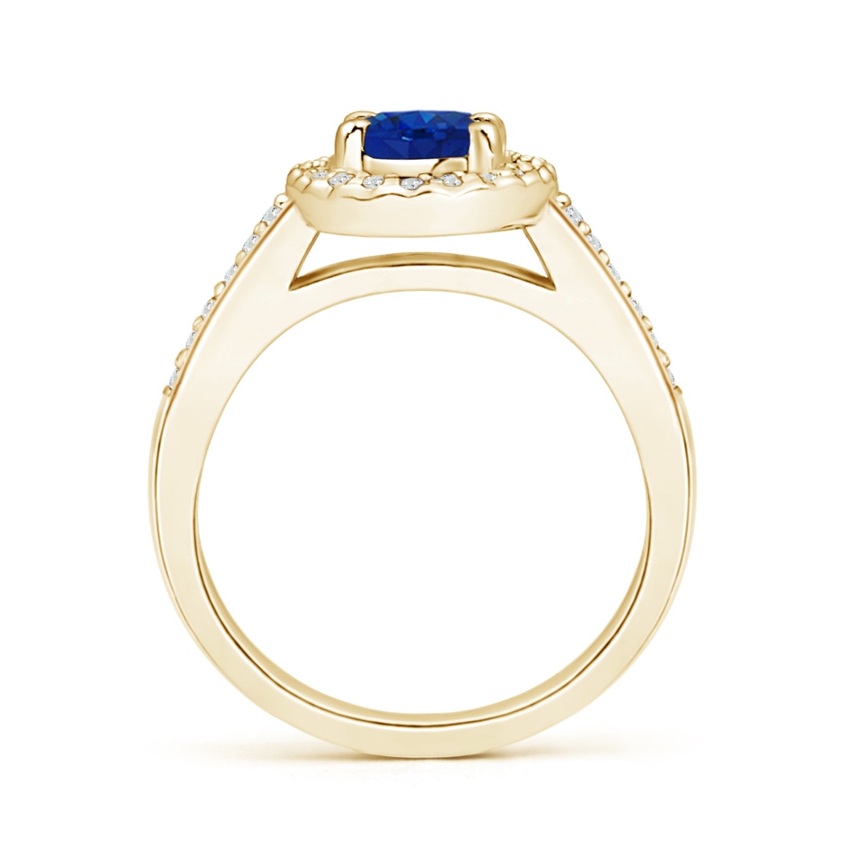 7x5mm AAA Classic Oval Blue Sapphire Halo Ring with Diamond Accents in Yellow Gold side-1