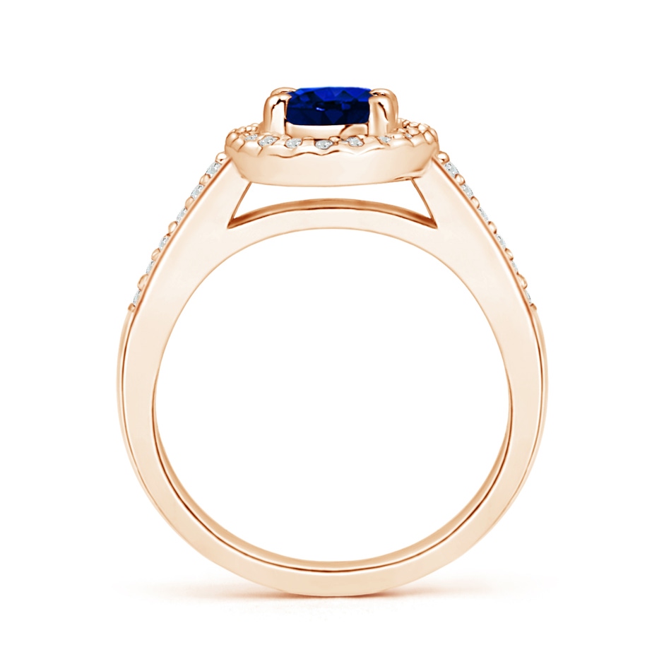 7x5mm AAAA Classic Oval Blue Sapphire Halo Ring with Diamond Accents in Rose Gold side-1