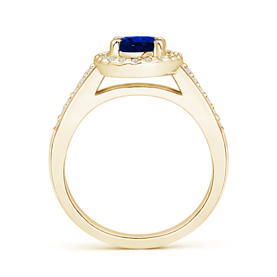 7x5mm AAAA Classic Oval Blue Sapphire Halo Ring with Diamond Accents in Yellow Gold side-1