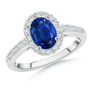 8x6mm AAA Classic Oval Blue Sapphire Halo Ring with Diamond Accents in White Gold