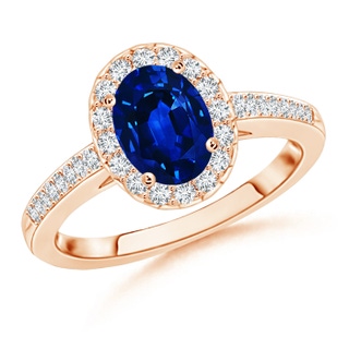 8x6mm AAAA Classic Oval Blue Sapphire Halo Ring with Diamond Accents in 10K Rose Gold