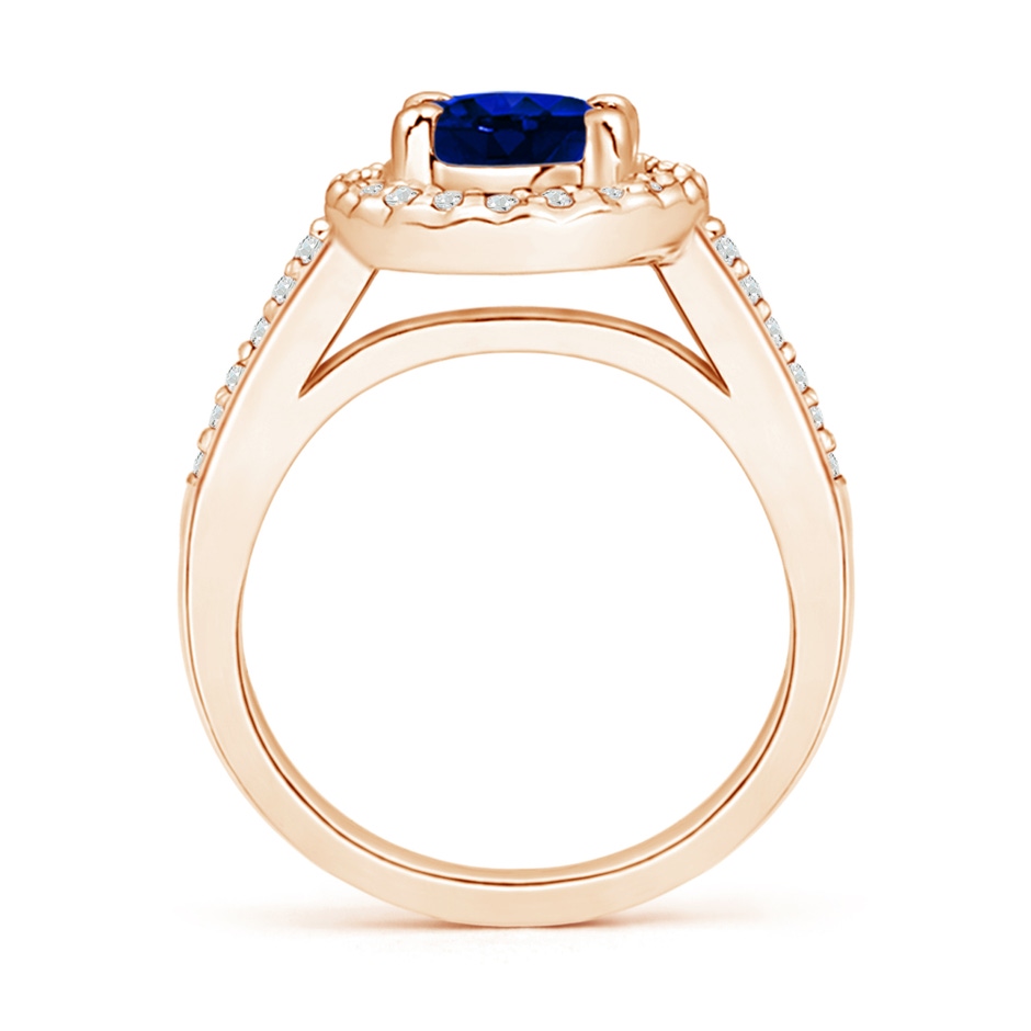 8x6mm AAAA Classic Oval Blue Sapphire Halo Ring with Diamond Accents in Rose Gold side-1