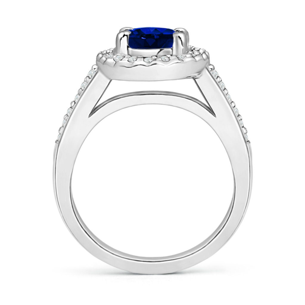 8x6mm AAAA Classic Oval Blue Sapphire Halo Ring with Diamond Accents in White Gold Side-1