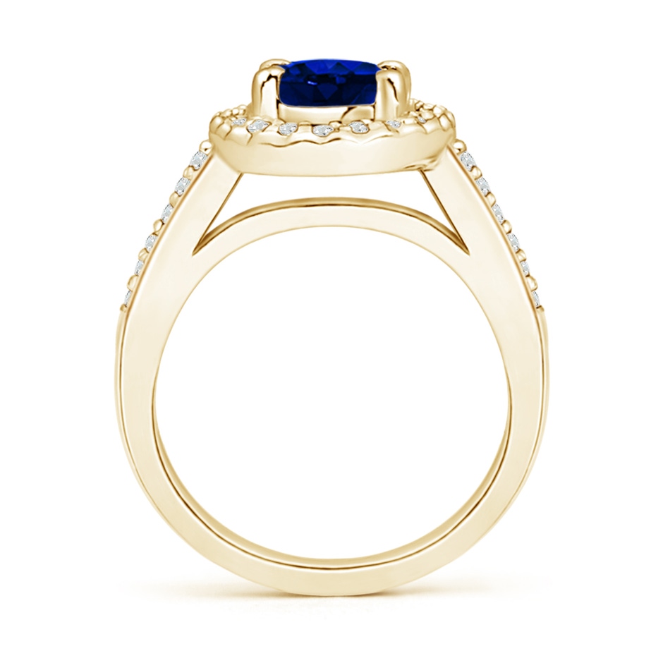 8x6mm AAAA Classic Oval Blue Sapphire Halo Ring with Diamond Accents in Yellow Gold side-1