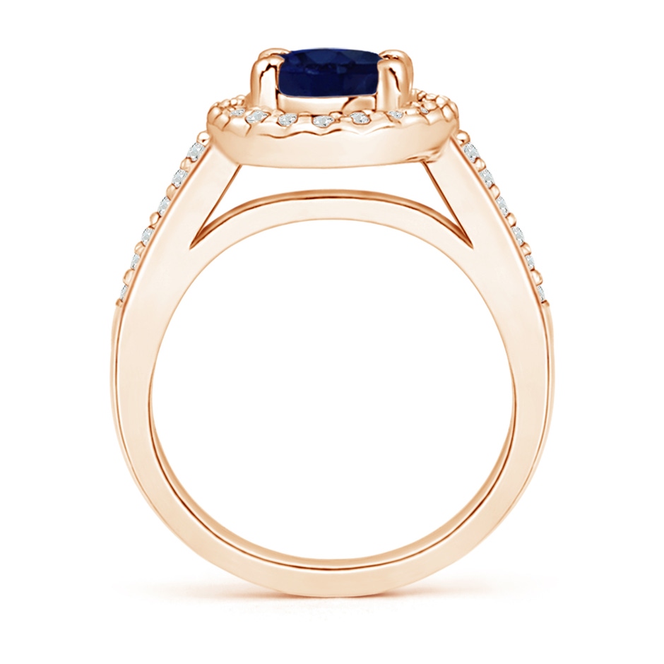 9x7mm A Classic Oval Blue Sapphire Halo Ring with Diamond Accents in Rose Gold side-1