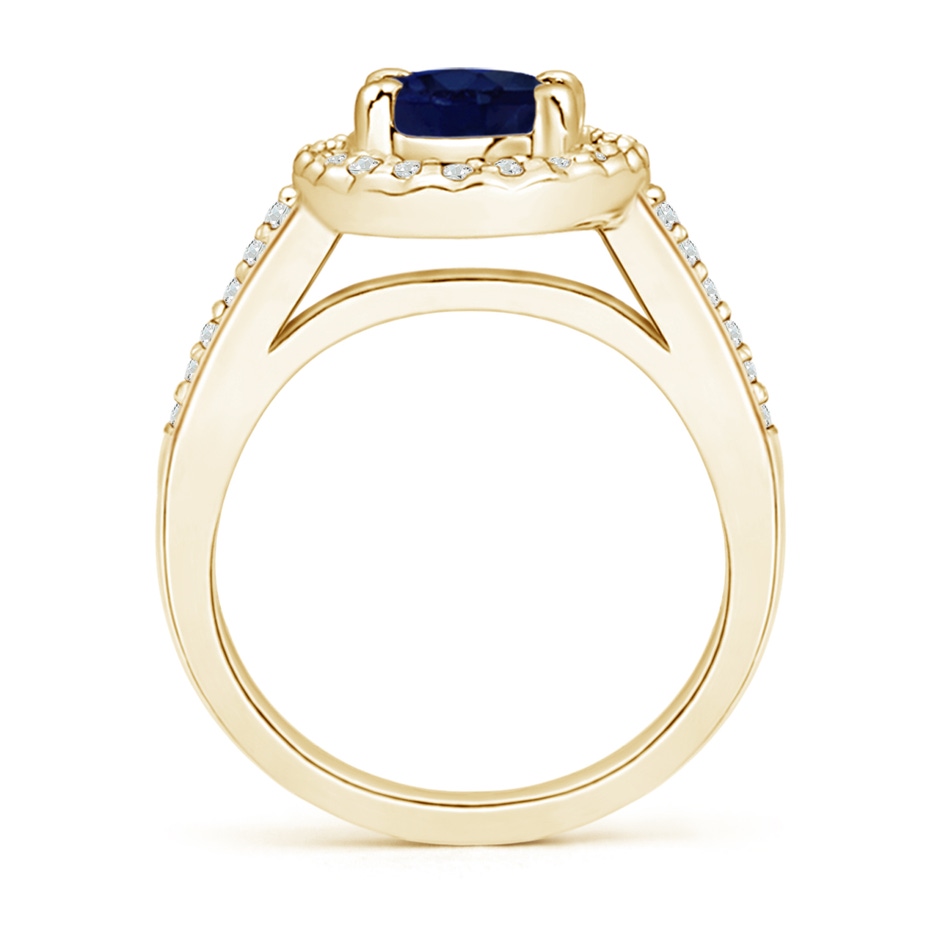 9x7mm A Classic Oval Blue Sapphire Halo Ring with Diamond Accents in Yellow Gold side-1