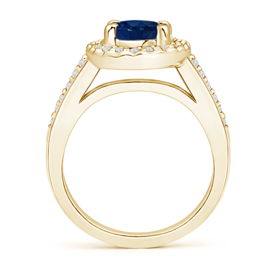 9x7mm AA Classic Oval Blue Sapphire Halo Ring with Diamond Accents in Yellow Gold side-1