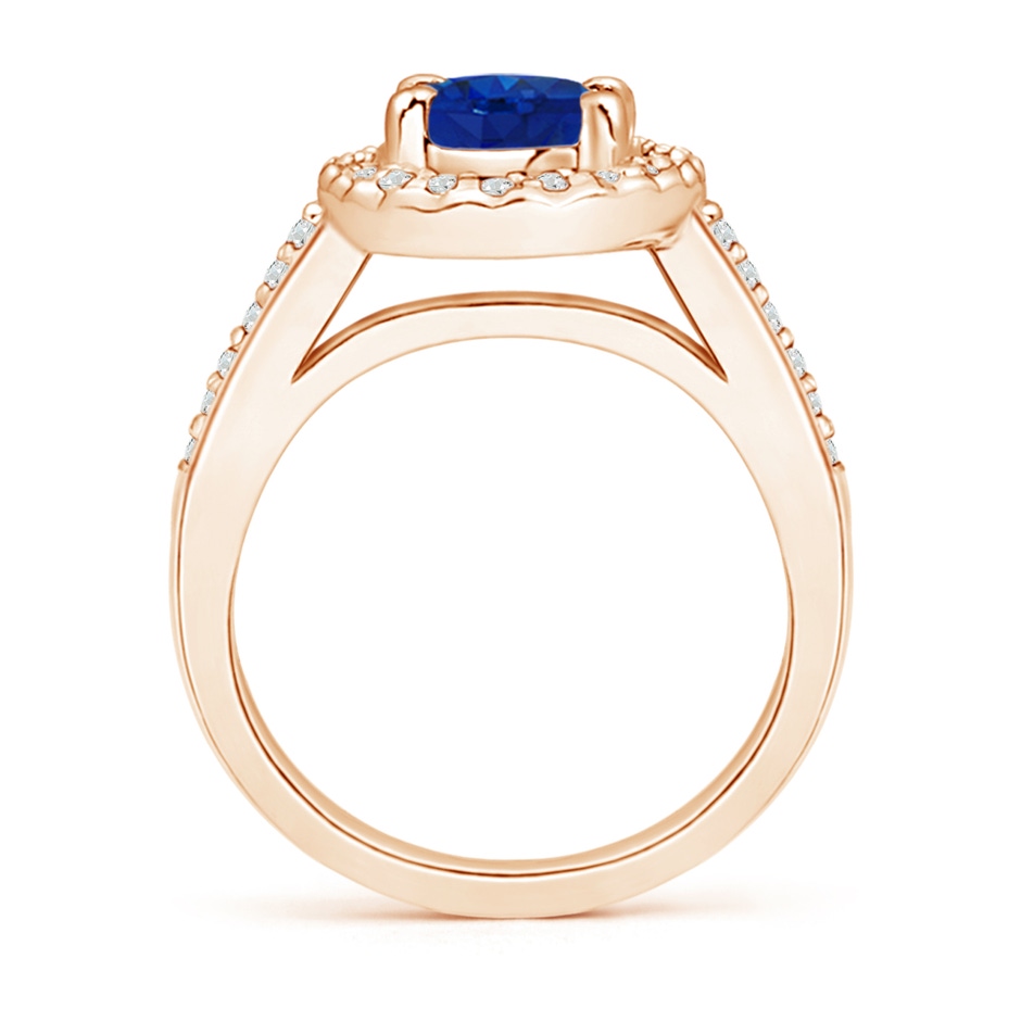 9x7mm AAA Classic Oval Blue Sapphire Halo Ring with Diamond Accents in Rose Gold side-1