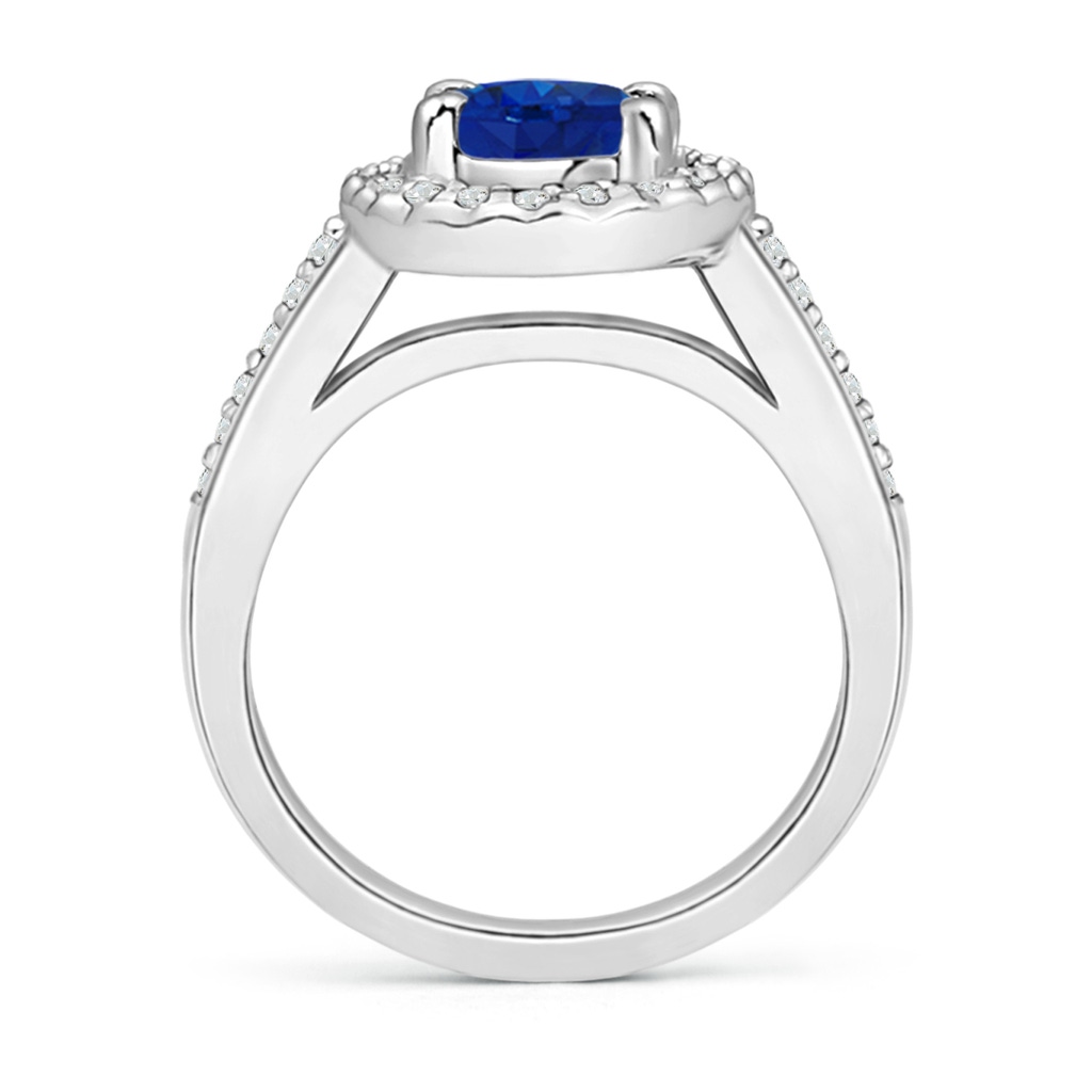 9x7mm AAA Classic Oval Blue Sapphire Halo Ring with Diamond Accents in White Gold Side-1