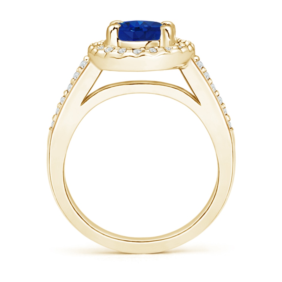 9x7mm AAA Classic Oval Blue Sapphire Halo Ring with Diamond Accents in Yellow Gold side-1