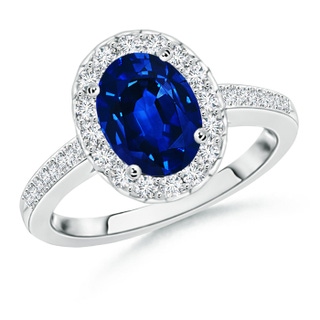 9x7mm AAAA Classic Oval Blue Sapphire Halo Ring with Diamond Accents in P950 Platinum