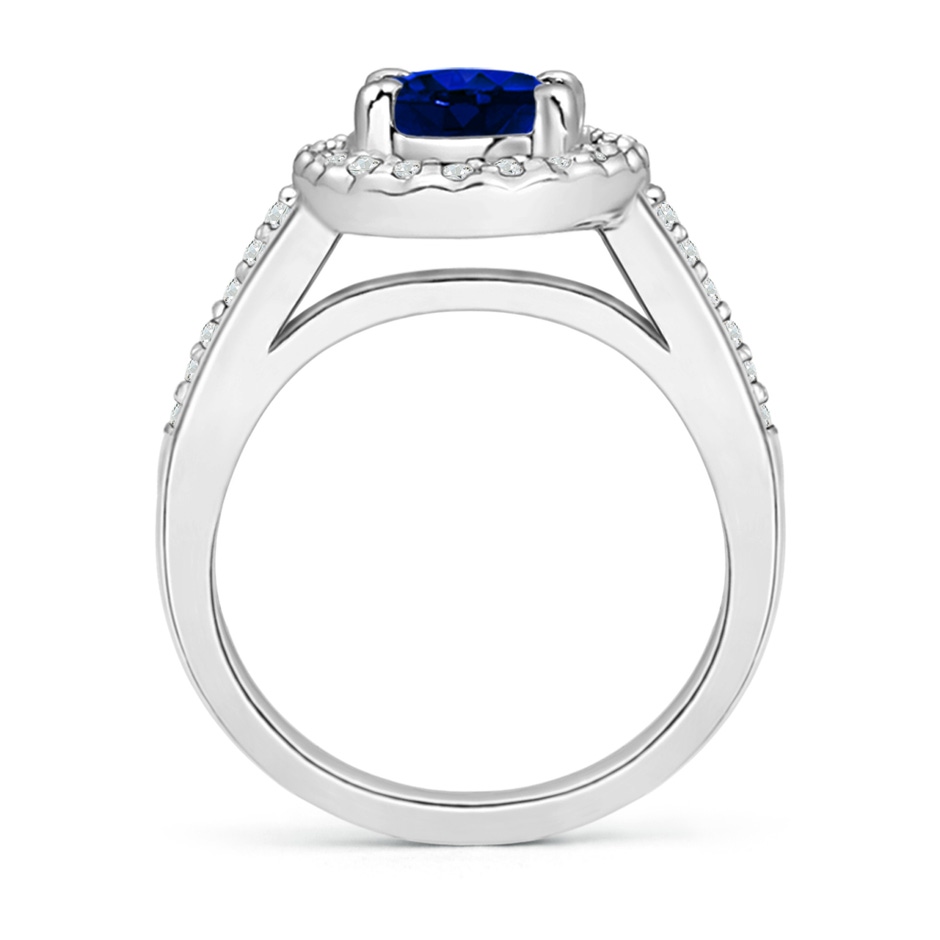 9x7mm AAAA Classic Oval Blue Sapphire Halo Ring with Diamond Accents in White Gold side-1