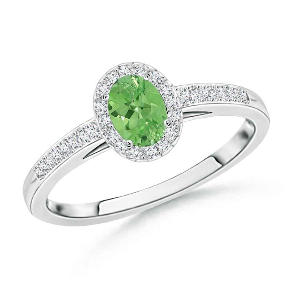 5x3mm A Classic Oval Tsavorite Halo Ring with Diamond Accents in P950 Platinum 