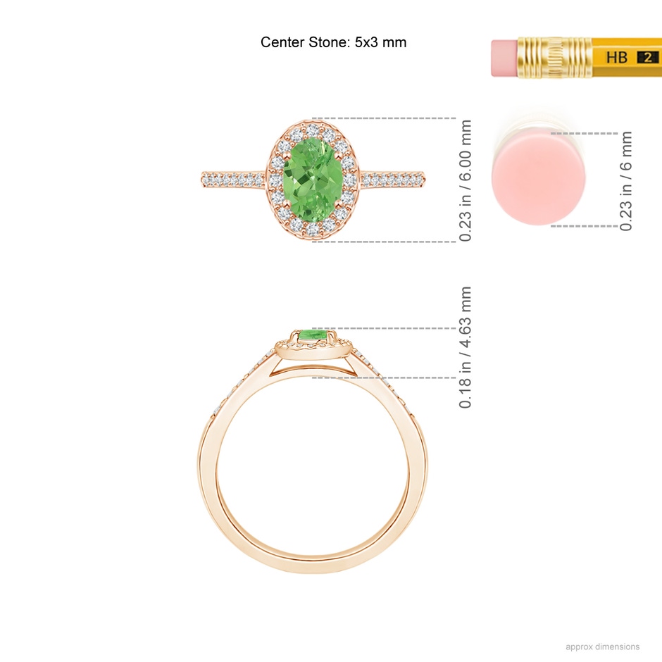 5x3mm A Classic Oval Tsavorite Halo Ring with Diamond Accents in Rose Gold ruler