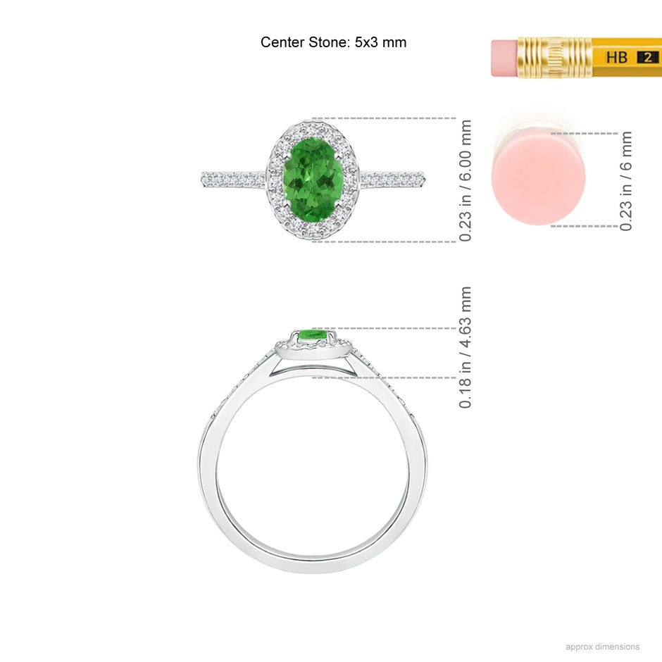 5x3mm AA Classic Oval Tsavorite Halo Ring with Diamond Accents in 18K White Gold ruler