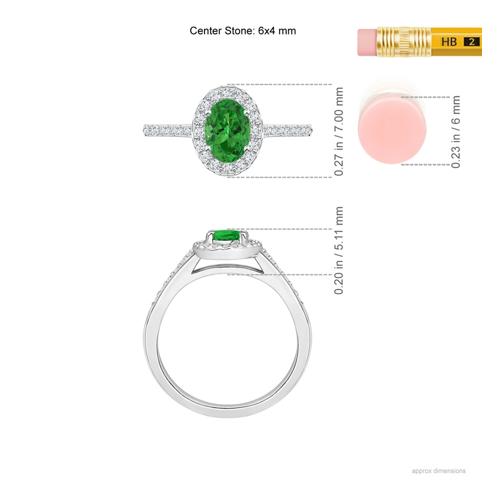 6x4mm AAAA Classic Oval Tsavorite Halo Ring with Diamond Accents in P950 Platinum ruler