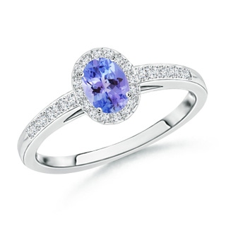 5x3mm AAA Classic Oval Tanzanite Halo Ring with Diamond Accents in 9K White Gold
