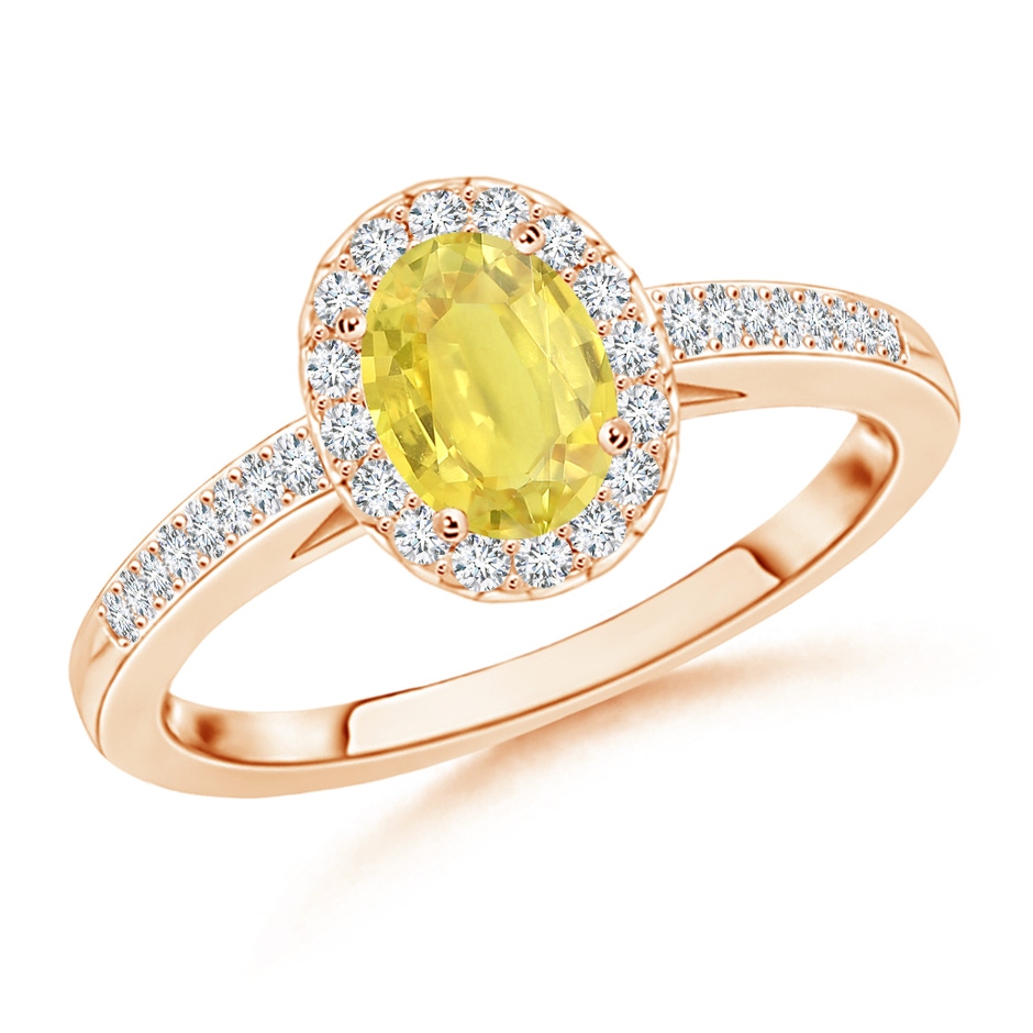 6x4mm A Classic Oval Yellow Sapphire Halo Ring with Diamond Accents in Rose Gold 