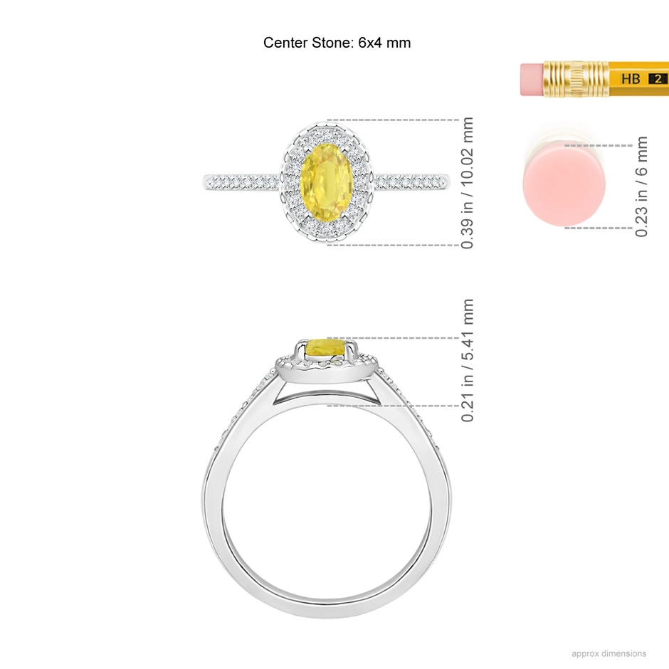 6x4mm A Classic Oval Yellow Sapphire Halo Ring with Diamond Accents in White Gold ruler