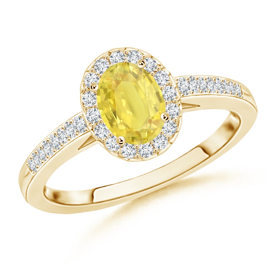 6x4mm A Classic Oval Yellow Sapphire Halo Ring with Diamond Accents in Yellow Gold 