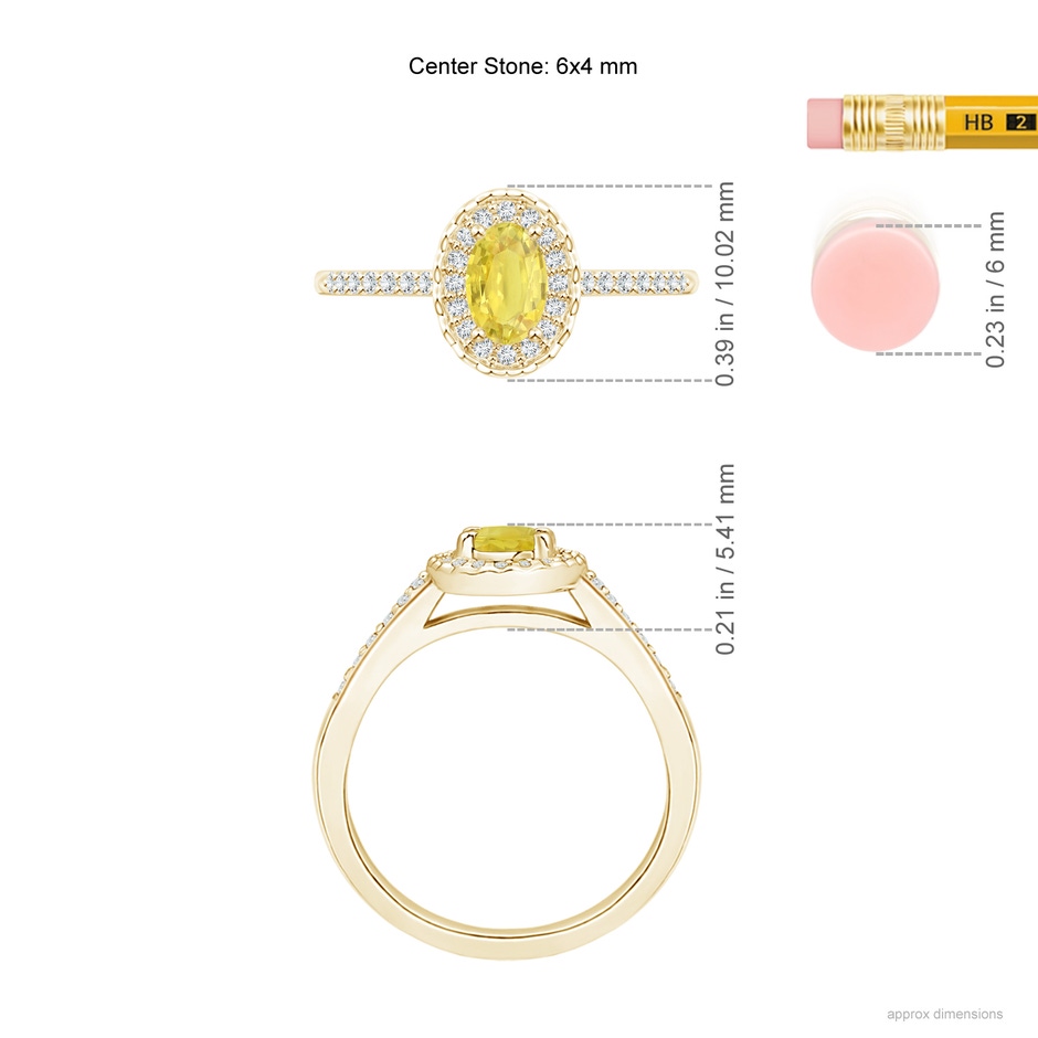 6x4mm A Classic Oval Yellow Sapphire Halo Ring with Diamond Accents in Yellow Gold ruler
