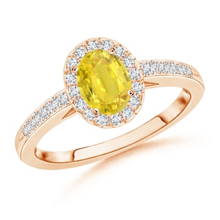 6x4mm AA Classic Oval Yellow Sapphire Halo Ring with Diamond Accents in 10K Rose Gold