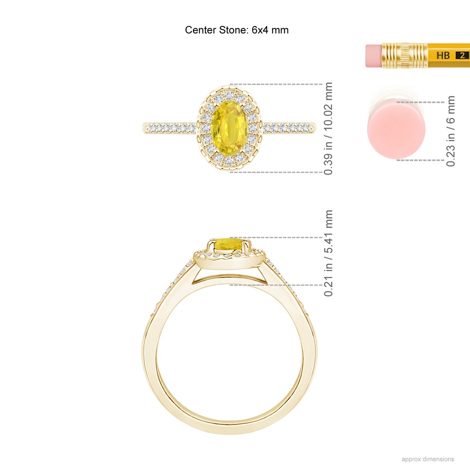 6x4mm AA Classic Oval Yellow Sapphire Halo Ring with Diamond Accents in Yellow Gold ruler