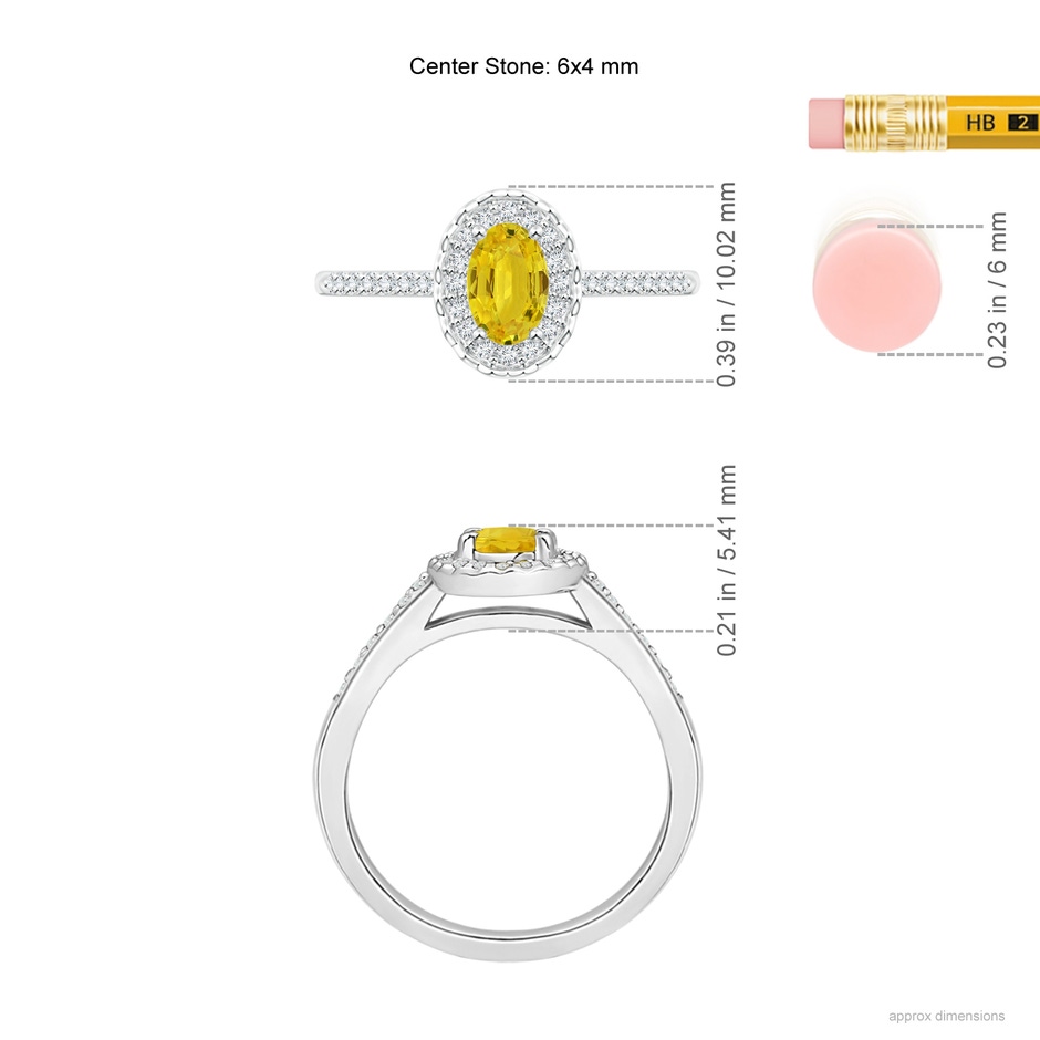 6x4mm AAA Classic Oval Yellow Sapphire Halo Ring with Diamond Accents in P950 Platinum ruler
