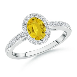 6x4mm AAA Classic Oval Yellow Sapphire Halo Ring with Diamond Accents in White Gold