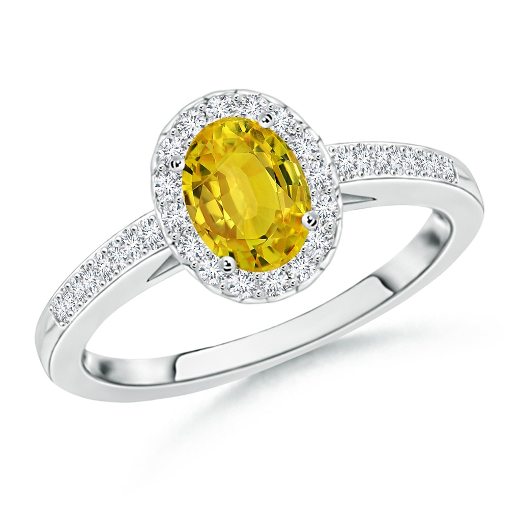 6x4mm AAAA Classic Oval Yellow Sapphire Halo Ring with Diamond Accents in White Gold