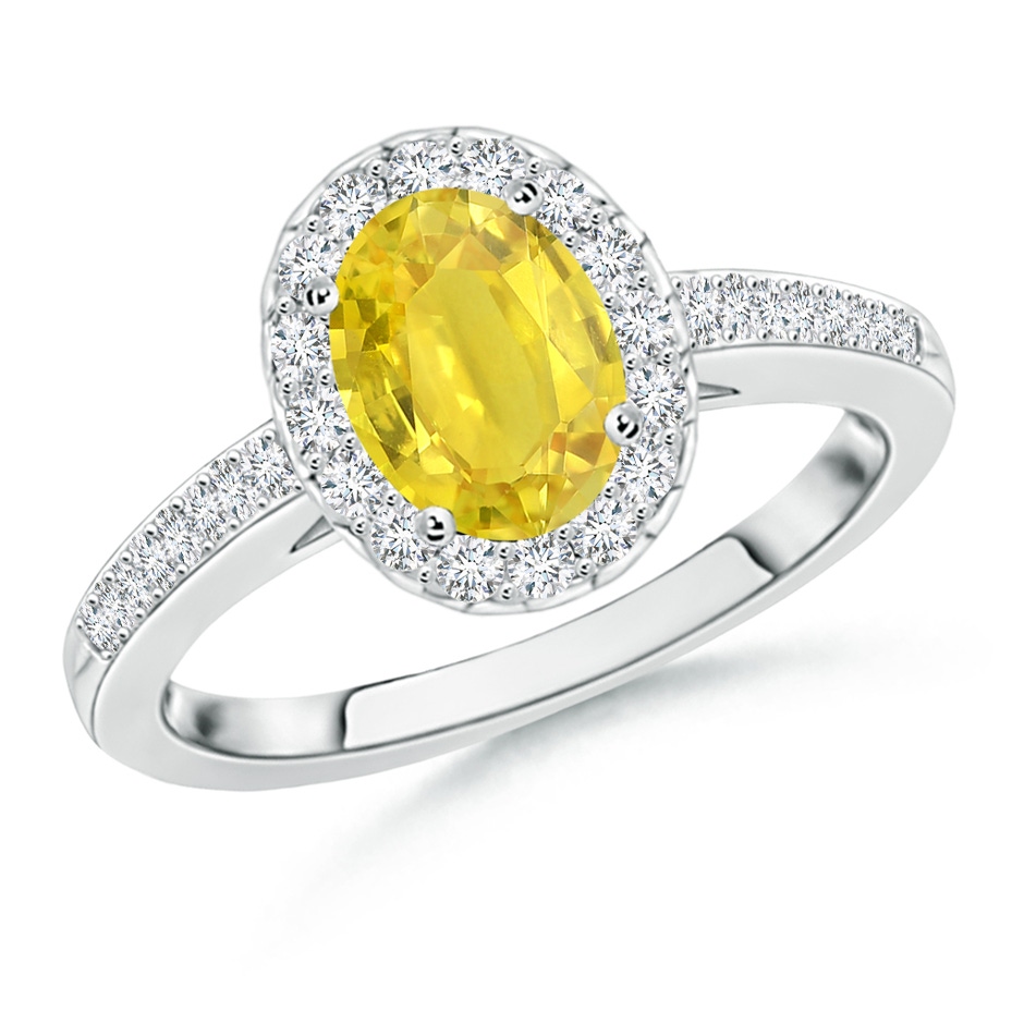 7x5mm AA Classic Oval Yellow Sapphire Halo Ring with Diamond Accents in White Gold 
