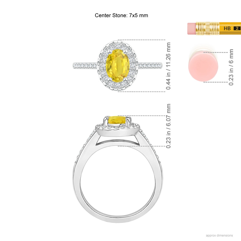 7x5mm AA Classic Oval Yellow Sapphire Halo Ring with Diamond Accents in White Gold ruler